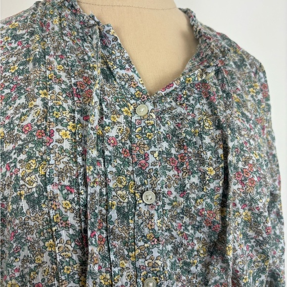 Loft Button Up Blouse Multicolor Floral Ruffle S - Picture 7 of 7
